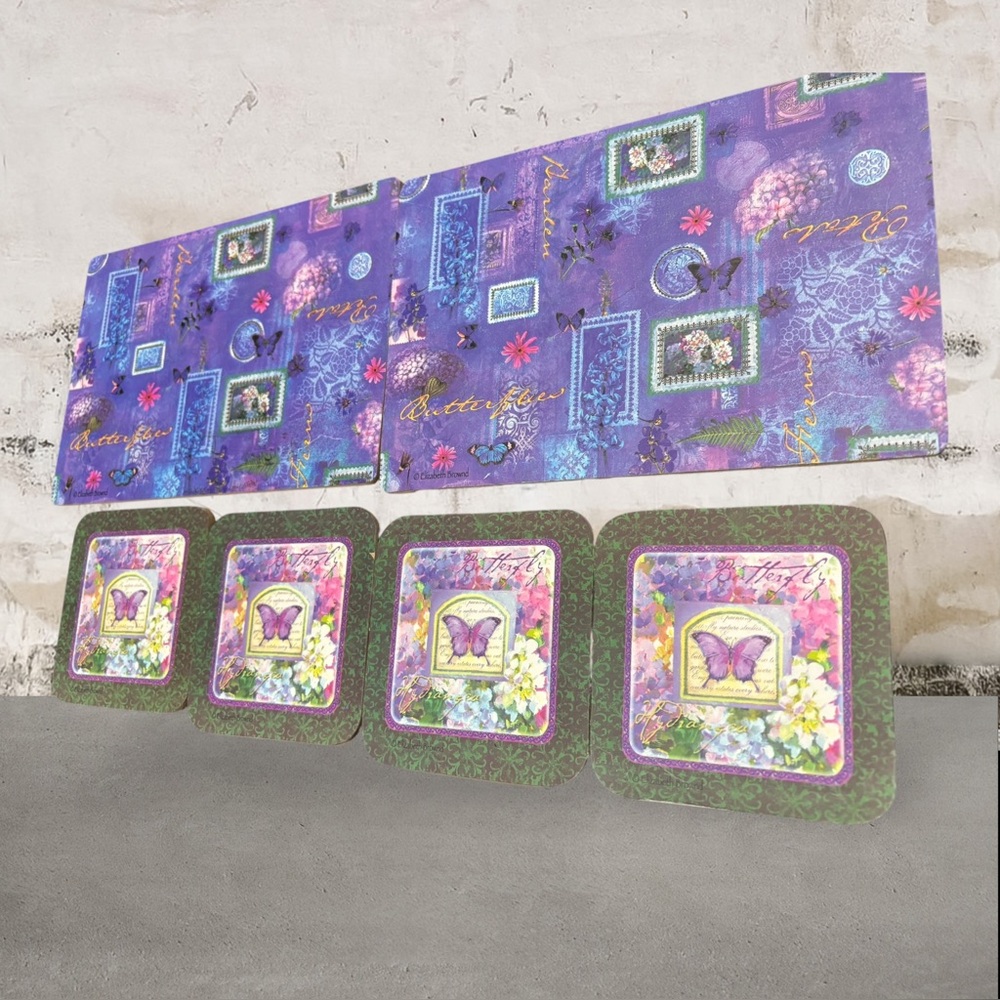 Purple Butterfly Cork Placemat/Coaster Set. Like New!